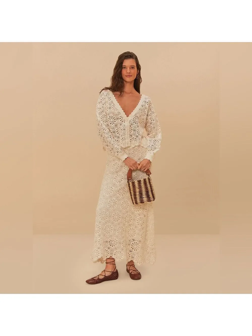 Farm Rio Off-White Flower Crochet Skirt
